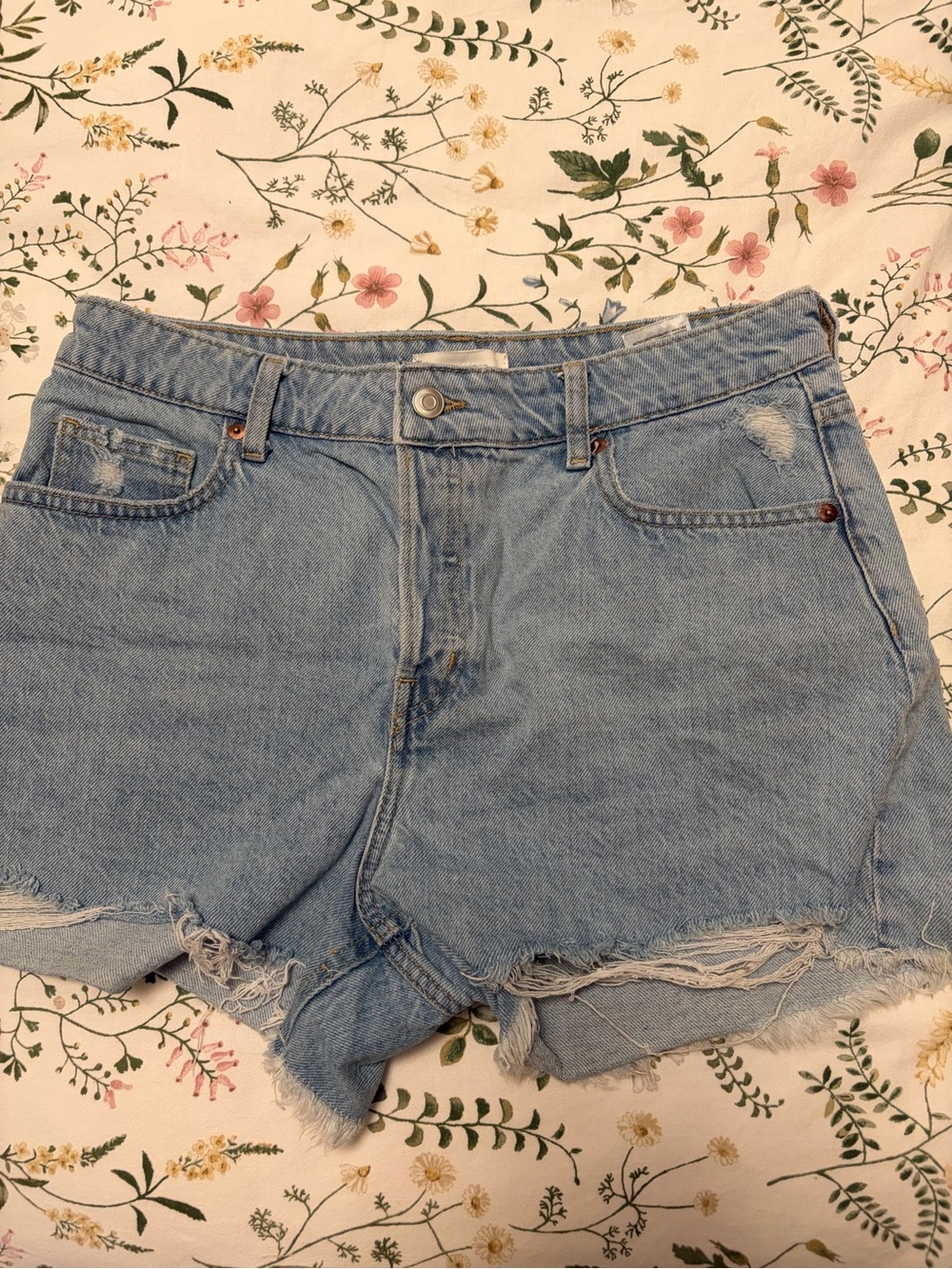 H&M Light Wash Distressed Denim Cutoff Shorts